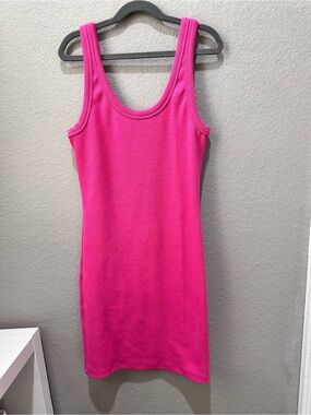 Signature8 Hot Pink Ribbed‎ Bodycon Tank Dress Raw Edge Size Medium